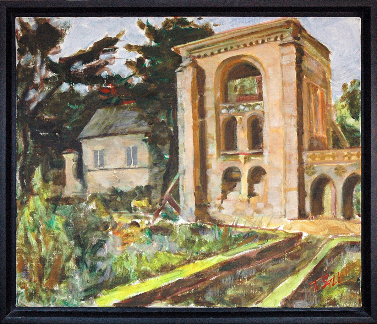 oil painting of ruined abbey, peinture aux huiles d'une abbaye en ruines