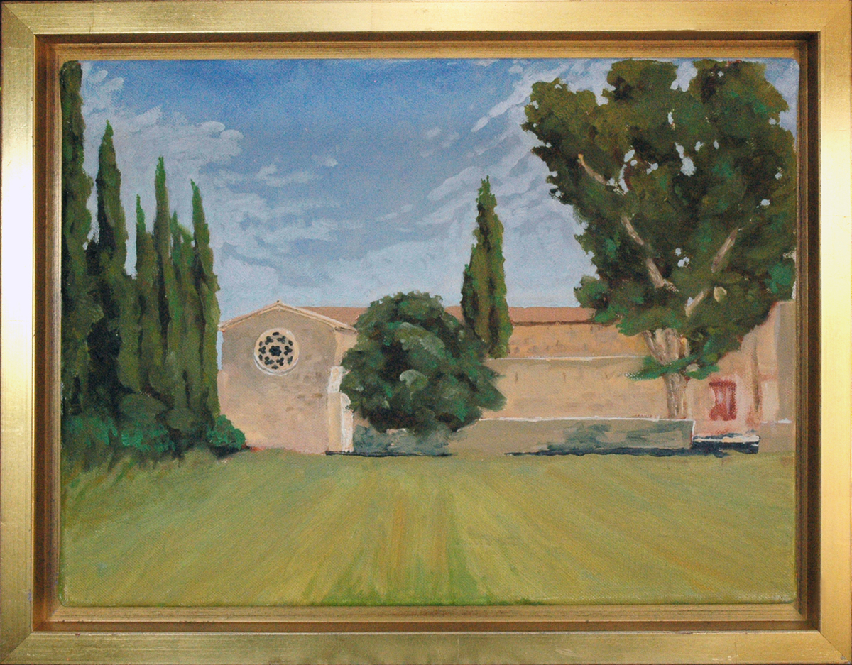 Oil painting of an old abbey in Provence, Tableau aux huiles d'une abbaye en Provence