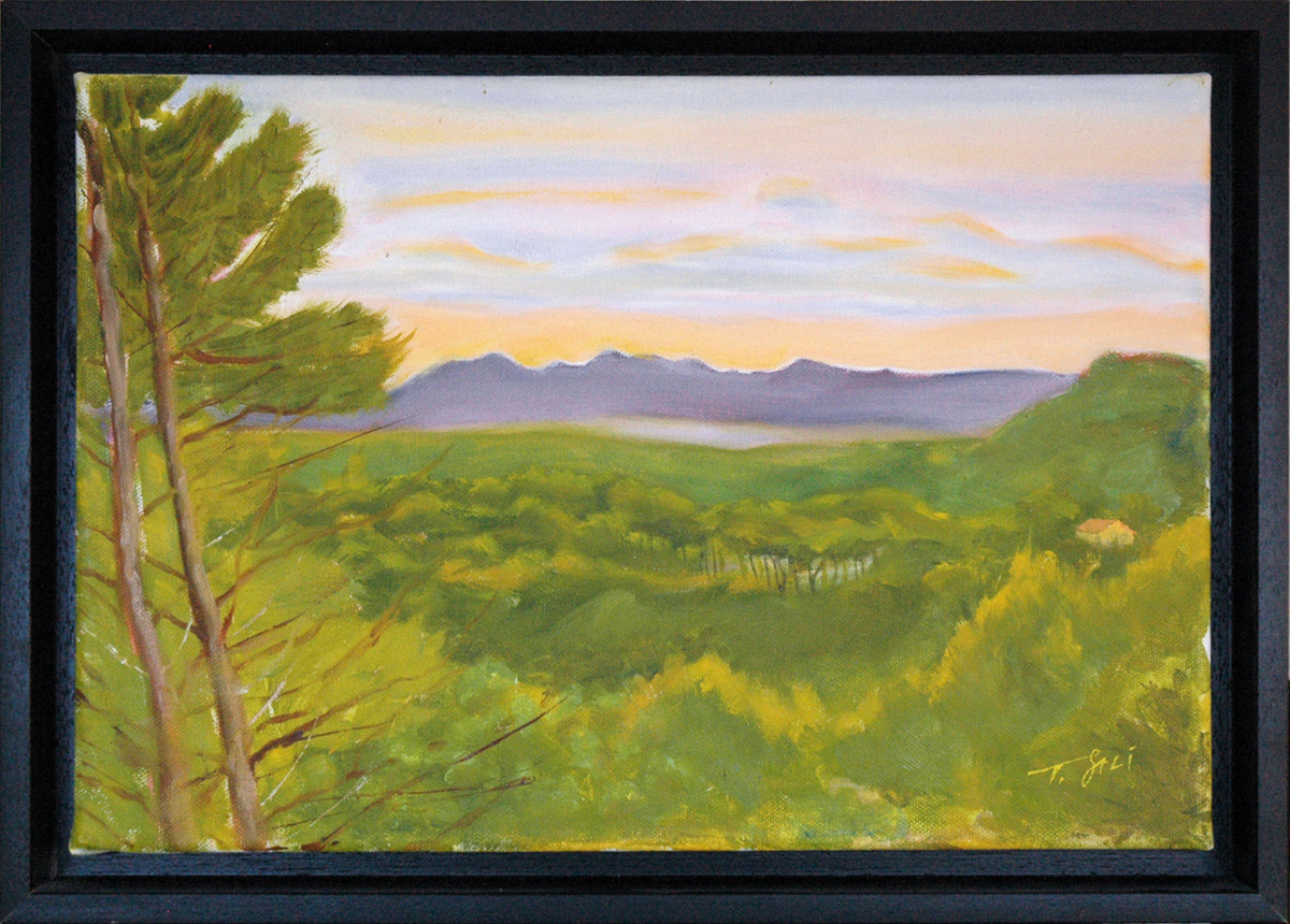 Provence landscape painted at sunset, Paysage de Provence peint au couché du soleil. Click on painting for description.