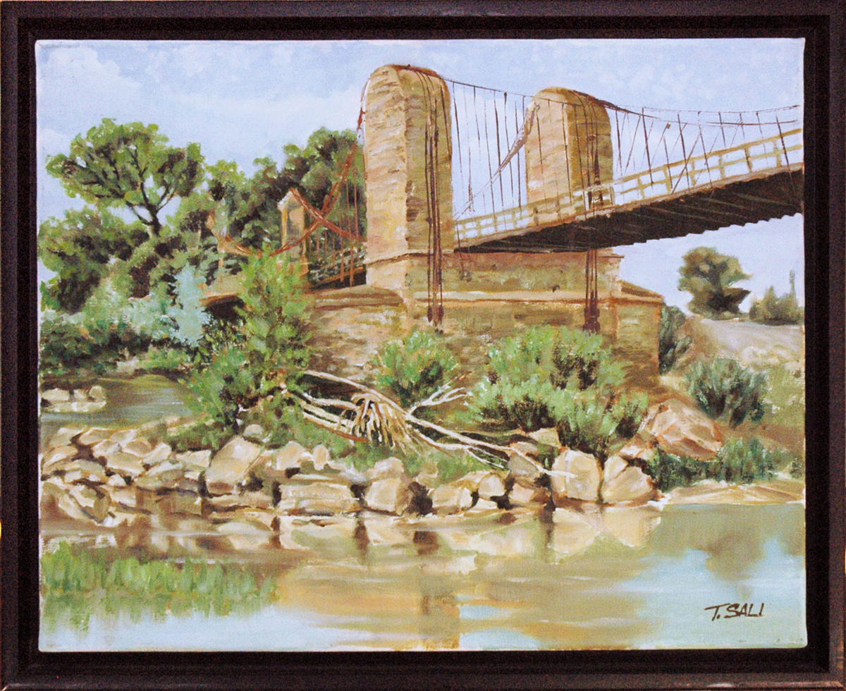 Old bridge rendered on the scene in oils, Vieux pont peint aux huiles et sur place